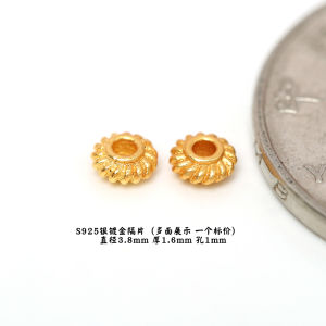 925 Pure Silver Gold Plated Ancient Method Six-Syllable True Word Spacer DIY Buddha Bead Bracelet Accessories Spacer Beads