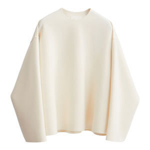 เสื้อยืดคอกลมแขนยาวทรงหลวมสองด้านสำหรับผู้หญิง Ms MIN ทรงหลวม สีขาว โพลีเอสเตอร์ 61.7% Viscose 28.8% ผ้าฝ้าย 5.8% ยางยืด 3.7%