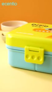 ECENTIO Green Kotak Makan Anak 3 Sekat 1100ml 2 Layer Kartun Dinosaurus Dengan Sendok Gratis BPA FREE