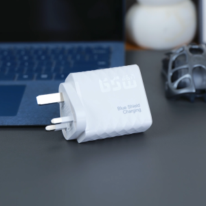 BlueShieldCharging 65W GaN 2C1A Multi‑Port Charger Set C‑to 8-Pin Cable for i14 i13 and below Safe Anti‑Shock