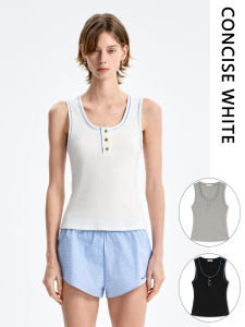 Concise White Vest Strap Gold Buckle Color Block Design Top Winter New Arrival Handpicked Store Womens Fashion Cotton Blend