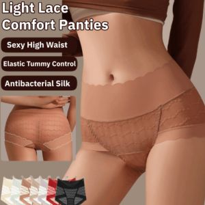 💕Comfortable Lace Silk Triangle Panties [Tummy Control Hip Lift] Lace Comfort Briefs/轻蕾丝舒适内裤/7A Antibacterial Slik Comfortable Breathable Seamless Light Panties Shapewear Underwear Lingerie
