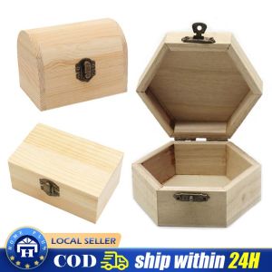 Retro Jewelry Box Desktop Wood Clamshell Storage Hand Decoration Wooden Box Rectangular Oval Hexagonal Shaped
