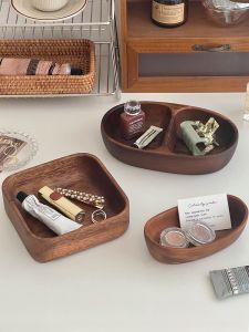 Retro Walnut Desktop Storage Box Entrance Key Miscellaneous Items Tray Real Wood Jewelry Storage Tray Multi-Functional Organizer