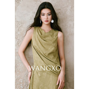 WANGXO | Bộ Áo Không Lót Tay Dài và Chân Váy Cổ Xòe Đính Họa Tiết Tie-Dye Nổi Cao Cấp