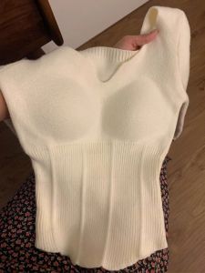 White Knitted Sweater Base Shirt Women Winter Fur Inner Wear Thickened Velvet Long Sleeve French Style Short Top