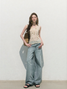 OAKMOO | Quần Jeans Vintage Rửa Mờ Màu Bạc Đậu Phộng Thoáng Mát