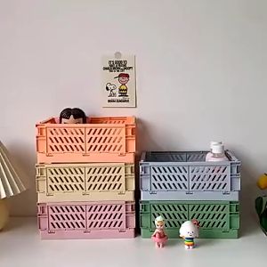 Keranjang Lipat Mini Multifungsi Lucu Kotak Penyimpanan Akesoris Meja Kerja Box Storage Organizer Plastik Serbaguna