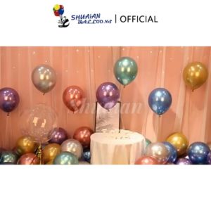 SHUAIAN Balon Latex Chrome Double Metalik Ukuran 12 Inch Isi 50 Pcs