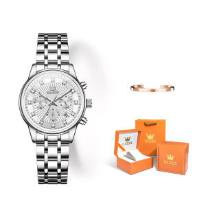 OLEVS | Đồng Hồ Quartz Nữ Mạ Vàng Hồng Đính Đá Chống Nước