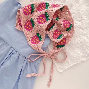 Summer French Style Girl Embroidery Headscarf Female South Korea Ins Handmade Crochet Closed Toe Triangular Binder Seaside Travel Vacation