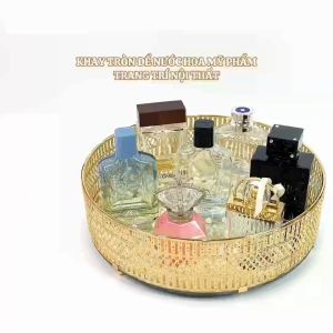 Khay Tròn Để Nước Hoa Mỹ Phẩm Trang Trí Nội Thất Khung Kim Loại - Màu Bạc Màu Vàng - Khay Kệ Decor Bàn Trang Điểm