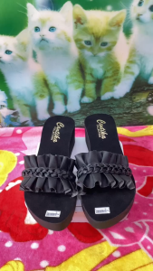 Sandal wedges wanita selop 5 cm terbaru tali kepang mina kekinian