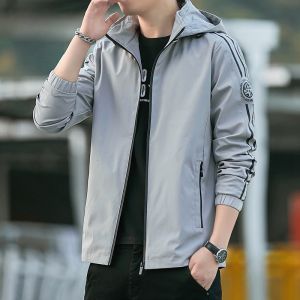 ROMON | Lormen Mens Short Hooded Jacket Windproof Outdoor Casual Sports Travel Coat Modern Style Fashion Urban Autumn Season Polyester Fiber