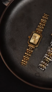 HB Jewelry BRULEE Gold Ladies Rectangle Watch Minimalist Dial Thin Bracelet Strap Formal Business Office Wear Water Resistant Battery Operated Non Tarnish Hypoallergenic Watch