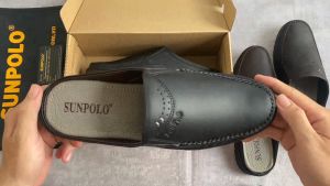 Dép Sapo nam da bò SUNPOLO SPO293 (Đen Nâu)