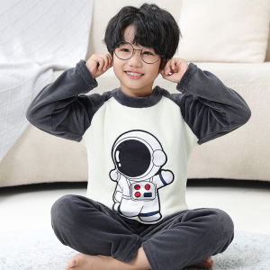 Thickened Coral Fleece Cartoon Pajamas Set for Boys And Girls Home Clothes Winter Warm Absorbent Breathable Anti-static