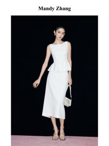 Elegant White Sleeveless Chanel Style Set