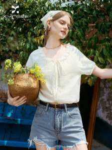 XIANGYING | French Style Ruffled Retro Baroque White Blouse