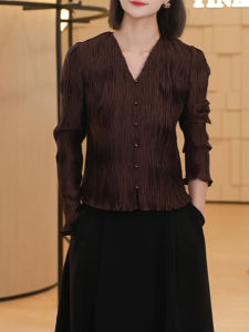 QINGNAER | Elegant Comfortable Black V-Neck Long Sleeve Shirt