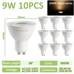10PCS LED Spotlight GU10 9W 120degree 38degree 3000K 4000K 6000K AC 110V 220V Daylight No Flicker for Track Lighting Living Room