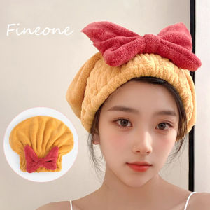 หมวกผูกโบว์ขนแกะปะการังดูดซับแห้งยืดหยุ่นหมวกคลุมอาบน้ำแห้งเร็วสำหรับผู้หญิงหญิงสาวน่ารัก