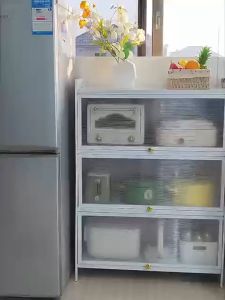 Kitchen Cabinet Microwave Oven Shelf Multi-functional Storage Rack Cabinet Dining Sideboard with Door with Wheels