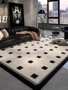 French Minimalist Large Area Rug Living Room Bedroom Sofa Coffee Table Blanket Crystal Velvet Geometric Pattern Home Decor