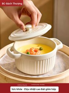 BAICHANG | Bát Hấp Thực Phẩm Cho Bé Có Nắp Sứ Tay cầm Hình Tai Trứng