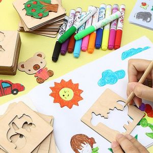 42pcs Wooden DIY Drawing Template Templates With Markes Childrens Drawing Template Drawing Tool Set