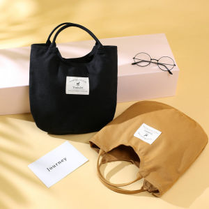 Simple Japanese Style Fashionable Canvas Handbag Lunch Box Snack Portable Small Bag for Women Going out Soft Magnetic Buckle Closure