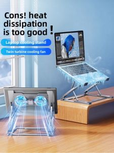 Dual-Layer Notebook Stand with Fan Silent Adjustable Gaming Laptop Cooler Base Frame Elevated Foldable Desktop Portable Aluminum