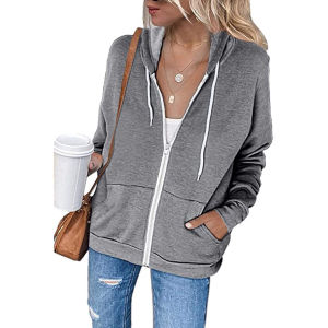 Organic Cotton Hooded Sweatshirt with Pocket Drawstring Zipper for Women Street Style Long Sleeve Regular Thickness Winter