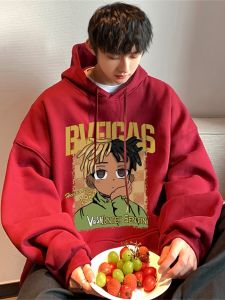 100% Pure Cotton Hoodie Loose Fit Trendy Autumn Winter Mens Clothing Overhead Fleece Lined Sweatshirt Casual Youth Style