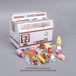 Mini Ice Cream Refrigerator Model Horizontal Toy Fridge Sweet Dessert Pretend Play Decorations for Children