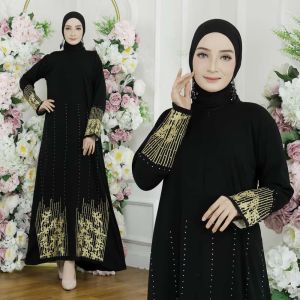 Gamis Abaya Turkey Dress Turki Baju Muslim Mumbai Gold Wanita Arab Dubai Busui Dewasa Warna Hitam Jetblack Bordir Terbaru 2022 Viral Kekinian Simple Elegan Mewah YM deFashion