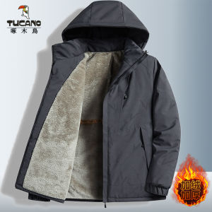 Woodpecker Fleece Padded Coat Men Autumn and Winter Windproof Heattech Thickened Cotton Jacket Hooded Waterproof Windbreaker Winter Clothing