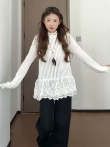 Áo Thun Dài Tay Ren Ngọt Ngào Cỡ Lớn Cho Nữ Mùa Thu Thời Trang Áo Lót Bên Trong Phong Cách Hàn Quốc Thường Ngày