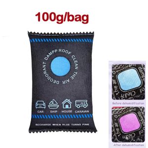 Aitemay 4pcs Reusable Car Dehumidifier Bag 100g Silicone Moisture Absorber Color Changing Indicator Microwave Reactivation Dampness Preventer For Home Wardrobe Closet Auto Interior Dryer