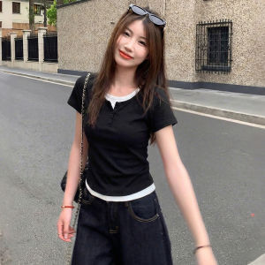 Jeanswest | Áo Thun Tay Ngắn Ống Đứng Giả Lớp Slim Fit Dành Cho Người Bé Nhỏ Màu Xanh