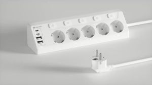 EU Plug 9 in 1 Wall Socket 90° Angle Design With 2 USB-A and 2 Type-C (15W) 2M Extension Cable Suitable for Home Office Kitchen