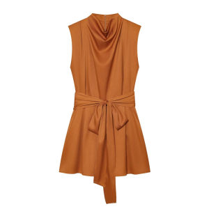Guobioziy Womens Jumpsuit 2026 Fall New Style Orange Sleeveless with Shoulder Pads and Belt Decorative Romper Beach Vacation