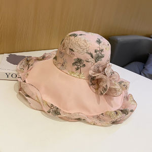 หมวกชาวประมงดอกไม้ฤดูร้อนสำหรับผู้หญิง หมวกกันแดดชายหาด หมวกกันแดดพับได้ หมวกกันแดดระบายอากาศได้ดี หมวกทรงกลม หมวกทรงกลม