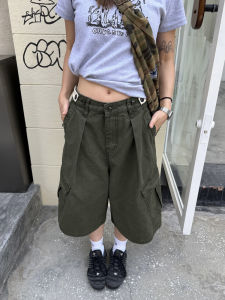 Washed Vintage Workwear Seven-Foot Pants Mens Adjustable Multi-Pocket Original Shorts Casual Cotton Street Style Shorts