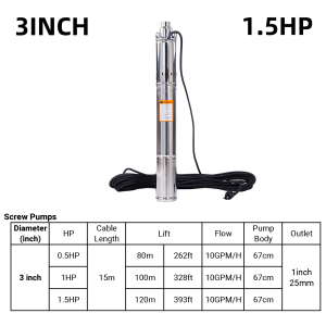3 Screw Pump 220V Deep Well Submersible Pump Household Auto High Lift High Pressure Stainless Steel Single Phase
