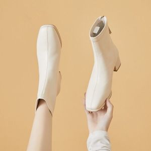 ผู้หญิง ของแท้ หนัง รองเท้าบูทสั้นฝรั่งเศส ฤดูใบไม้ร่วง ฤดูหนาว ส้นหนาท่อกลาง นุ่ม หนัง อุ่น รองเท้าผู้หญิงรองเท้าบูทมาร์ติน