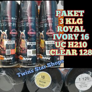 Samurai Paint Paket 3 Kaleng Pilok Pilox Cat Semprot Samurai Paketan Lengkap Royal Ivory 16 Putih Gading Epoxy Surfacer UC H210 Clear Pernis Glossy 128 400ml