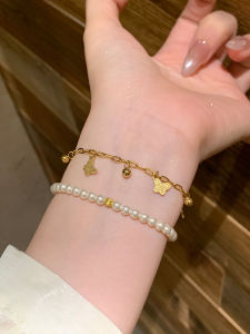 Titanium Steel Butterfly Tassel Bracelet Womens Fashion Jewelry Color Retention Lightweight Luxury Beaded Hand Cord Bracelet