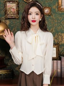 Áo Sơ Mi Voan Dài Tay Thanh Lịch Cho Nữ Mùa Xuân 2025 Áo Cánh Bướm Thời Trang Mới Áo Sơ Mi Nhỏ Đẹp Phong Cách Hàn Quốc