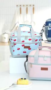 Insulated Lunch Bag Double Compartment Large Capacity Portable Handheld Shoulder Food Tote for Work School Picnic